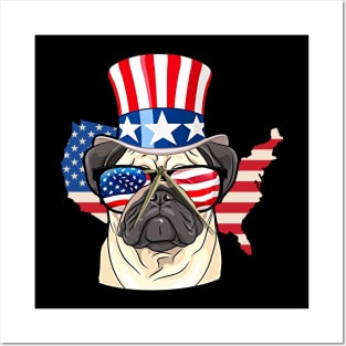 Patriotic Pug Dog Lover Flag Colors 4th of July Tank Top Posters and Art